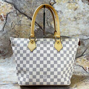 Louis Vuitton Saleya PM Tote Damier Azur Satchel Handbag Leather Purse Zip